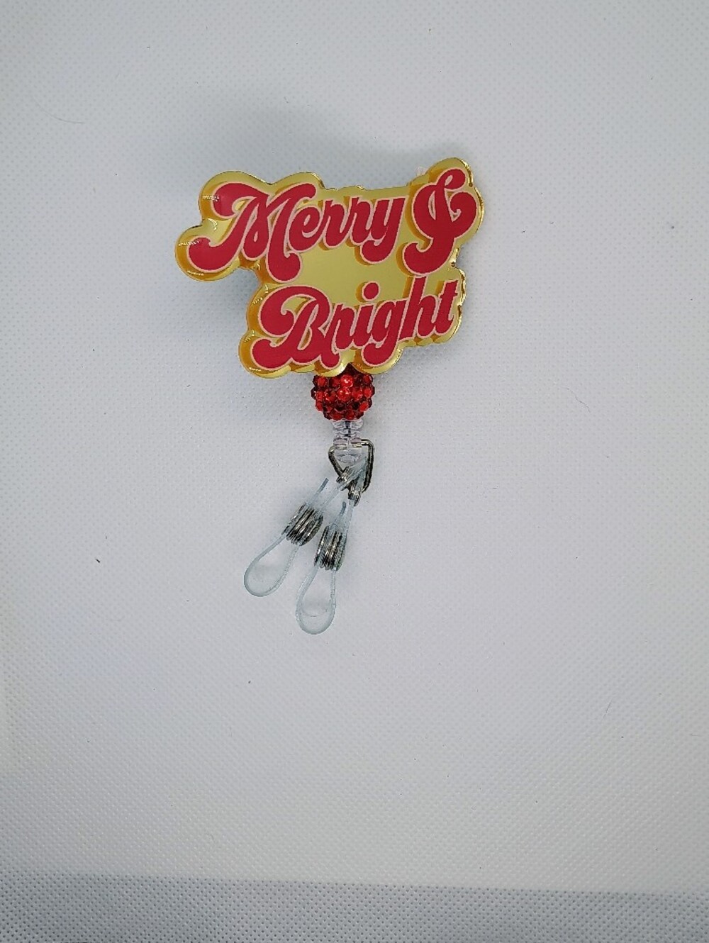 Merry & Bright Holiday Badge Clip — Red and Gold